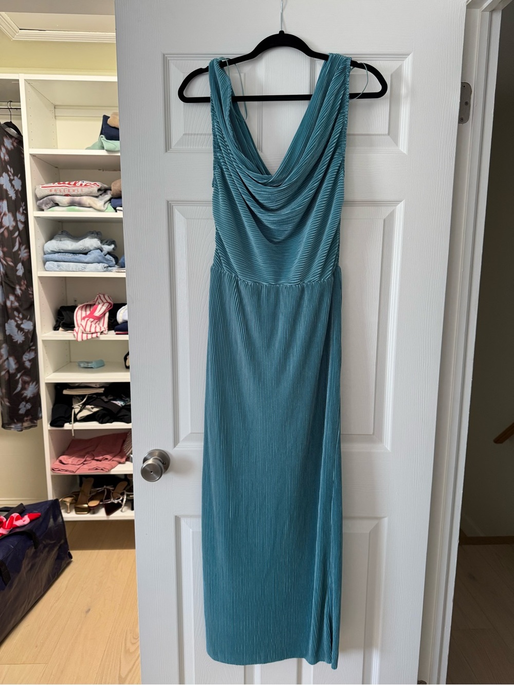 Vici Teal Draped Cowl Neck Sleeveless Maxi Dress